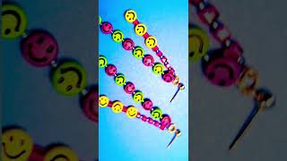 😄Smiley😃 Long earrings made with smiley face beads🙂amp💖magenta crystal cubesOn surgical bead posts🟡 [upl. by Feliks]