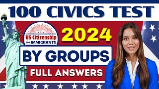 100 Civics Questions and Answers By Groups for US Citizenship Interview 2024  Full Answers [upl. by Katlaps]