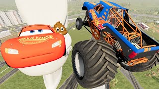 Epic High Speed Jumps Into GIANT Lightning McQueen Toilet  BeamNG Drive [upl. by Beare218]