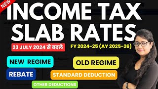 New Income Tax Slab Rates FY 202425 AY 202526 by Budget 2024Rebate us 87A Standard Deduction [upl. by Junno363]