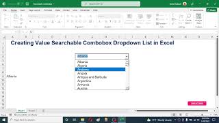 Searchable Drop Down List in Excel  Learn Creating Combo box in excel with search [upl. by Jarrid162]