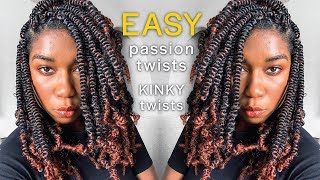 EASY PASSION SPRING TWISTS  NO Crochet NO Rubber Band  Kinky Twist Method For Beginners [upl. by Oizirbaf416]