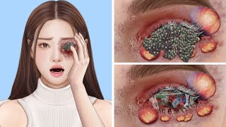 ASMR Removal Dog Ticks amp Multiple Contact Lens  Dirty Eye Deep Cleaning Animation [upl. by Yerac]