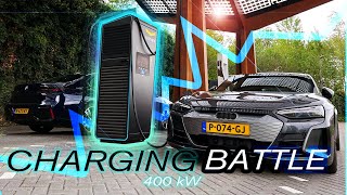 NEW 400 kW Hypercharger test Fastned Jutphaas alpitronic HYC400 BMW i7 vs Audi etron GT [upl. by Eillen]