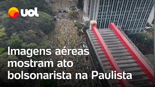 Ato com Bolsonaro Tarcísio e parlamentares reúne multidão na Avenida Paulista veja imagens aéreas [upl. by Aneda787]