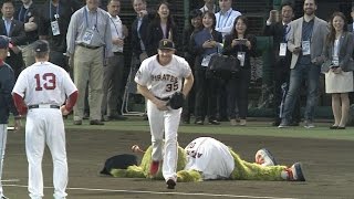 JPNMLB Melancon tackles Orbit during introductions [upl. by Hortensia261]