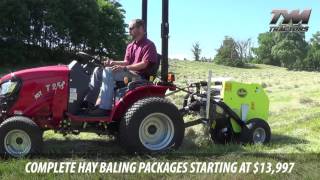 Tractor Tools TX28 Mini Round Baler by CAEB on TYM T254 Subcompact Tractor [upl. by Nifares]