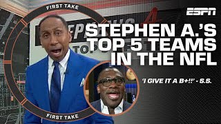 Shannon Sharpe ALMOST agrees with Stephens AList of Top5 NFL teams 📝  First Take [upl. by Otrebilif]