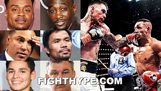 CELEBRITIES REACT TO TEOFIMO LOPEZ LOSING TO GEORGE KAMBOSOS SPENCE CRAWFORD DE LA HOYA amp MORE [upl. by Suiradal]