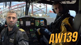 Offshore flying AW139 no music actual ATC landing and take off aviation [upl. by Ahsinotna]