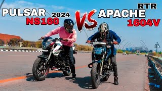 PULSAR NS160 2024 VS APACHE RTR160 4V🔥DRAG RACE 💥RACE TILL THEIR POTENTIAL 🥵 [upl. by Archambault290]