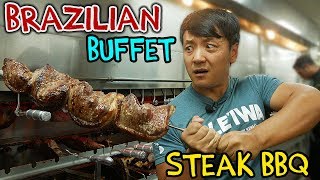 All You Can Eat BRAZILIAN STEAK BBQ Buffet in New York [upl. by Ecirrehs]