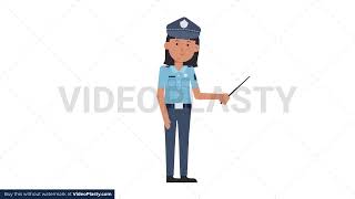 Asian Policewoman Holding Pointer Stick Stock Animation [upl. by Aistek]