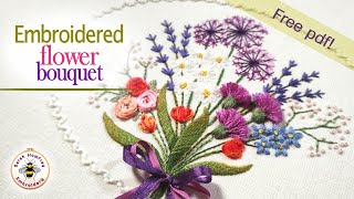 Beautiful flower embroidery bouquet tutorial with free design to download [upl. by Atilam]