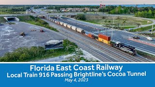 Florida East Coast Railway Local Train 916 Passing Brightlines Cocoa Tunnel  May 4 2023 [upl. by Eserrehs]