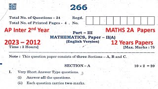 AP Inter 2nd Year Maths 2A 2023 2022 2021 2020 2019 2018 2017 Question Paper IPE Andhra Pradesh [upl. by Shue]