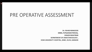 Pre operative Assessment  Anesthesia [upl. by Lerret]