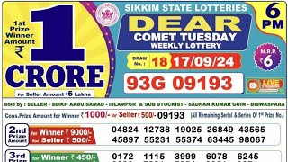 Sikkim State Dear Lottery Result Live  Dear Comet Thursday Weekly Lottery Result Today Live 6pm [upl. by Limann]