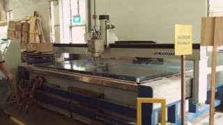 APW waterjet cutting 56 mm fireresistant glass [upl. by Htinnek]