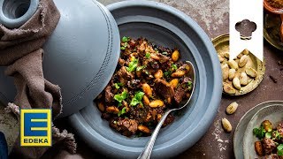 Lamm aus der Tajine selber machen  Geschmortes Lammfleisch mit Pflaumen  EDEKA [upl. by Aras108]