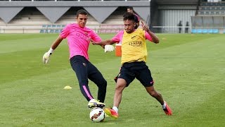 Neymars first training session 11082014 [upl. by Hakeber]