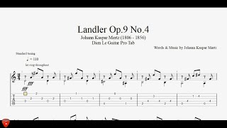 Landler Op9 No4  Johann Kaspar Mertz 1806  1856  for Guitar Classical with TABs [upl. by Xel]