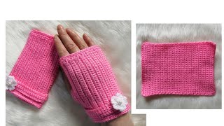 كروشيه جوانتي بقطعه واحده باسهل طريقه crochet fingerless gloves [upl. by Amairam]