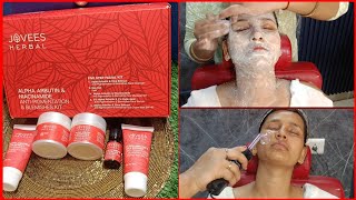 Facial steps  Jovees Alpha Arbutin amp Niacinamide Anti Pigmentation amp Blemishes Facial Kit Review [upl. by Ahsial669]