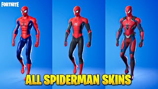 All Spiderman Skins in Fortnite [upl. by Ulane279]