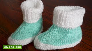 Como tejer Escarpines dos colores  Zapatitos para Bebe a Dos Agujas  silvana tim knitting  367 [upl. by Weiss]