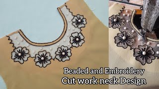 Neck Cut Work design Cutting and stitching  Round neck cutwork design Sewing tips and tricks [upl. by Eseilenna522]