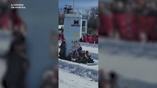 Colorful Cardboard Barbie Van Stanley Cup Race in Sled Competition [upl. by Liagibba]