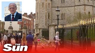 Live Prince Philip death  Well wishers lay flowers outside Windsor Castle [upl. by Galan]