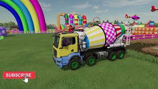 TRANSPORTING MIXER TRUCK CEMENT TRUCK amp ROLLER COMPACTOR WITH TRUCK TO GARAGE  Fs22 part2 [upl. by Guenna500]