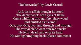 JABBERWOCKY Poem LEWIS CARROLL Alice Through Looking Glass Lyrics Words text trending poetry verse [upl. by Arondell794]