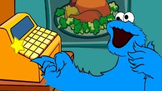 Sesame Street Checkout Cookie Monster Game Eating Groceries Game [upl. by Sanders617]