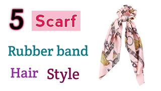 5 hairstyle with using scarf rubber band  scarf styles  Self hairstyles [upl. by Yednarb]