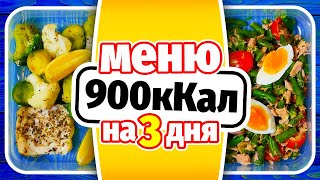 МЕНЮ НА ДЕНЬ 900кКал Заготовки еды на 3 дня  Завтрак Обед Ужин Перекусы [upl. by Enyrb561]