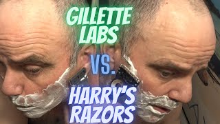 Gillette Labs Exfoliating Blades Razor Vs Harrys 5 Blade Razor  Gillette vs Harrys Showdown [upl. by Nancie937]