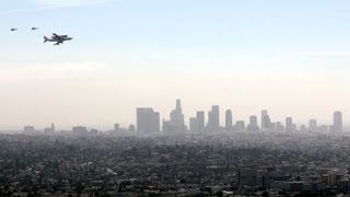 Shuttle Endeavour Flyby Los Angeles Skyline amp Hollywood Sign in HD [upl. by Nohtanoj188]