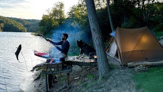 3 DAYS solo survival CAMPING Catch and Cook Primitive Fishing Bushcraft Skills Tent Shelter [upl. by Muncey]