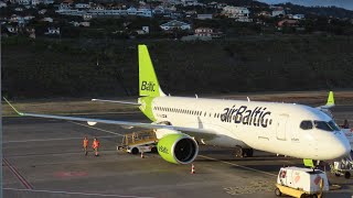 AIR BALTIC FIRST TIME A220300 GO AROUND LANDING AND TAKE OFF at Madeira Airport [upl. by Aicak]