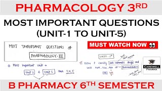 Pharmacology 6th semester Important Questions  Pharmacology 3 Important Questions Carewell Pharma [upl. by Ottie]