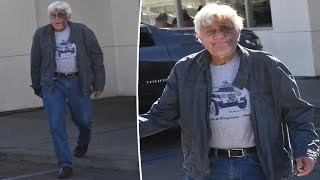 Jay Leno appears in good spirits despite massive nasty bruise from falling down a hill [upl. by Yelruc]