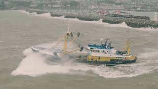 Julie of Ladram leaving Brixham Harbour during Storm Babet [upl. by Auberbach670]