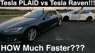 2021 Tesla Plaid vs 2019 Tesla Raven Model S Ludicrous THREE 14 mile Drag Races with Timeslips [upl. by Atirhs]