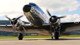 LEGENDARY Douglas DC3  SWISSAIR  Landing  GREAT Sound [upl. by Barnaba471]