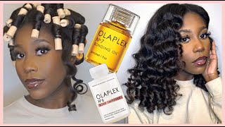 Perm Rod Set On Blow Dried Hair Ft Olaplex  RelaxedHair OlaplexCurls [upl. by Yelah]