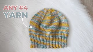 SIMPLE Knit Hat Tutorial for Beginners Use any MediumWeight Yarn [upl. by Eillah]