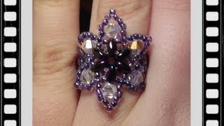 Easy Beaded Flower Ring Beading Tutorial by HoneyBeads1 with twin beads [upl. by Atiuqehs602]